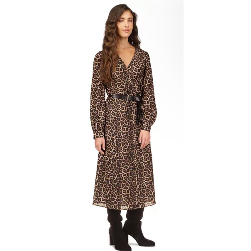 MICHAEL KORS Women's Kate Animal-Print Button-Down Belted Midi Dress xs